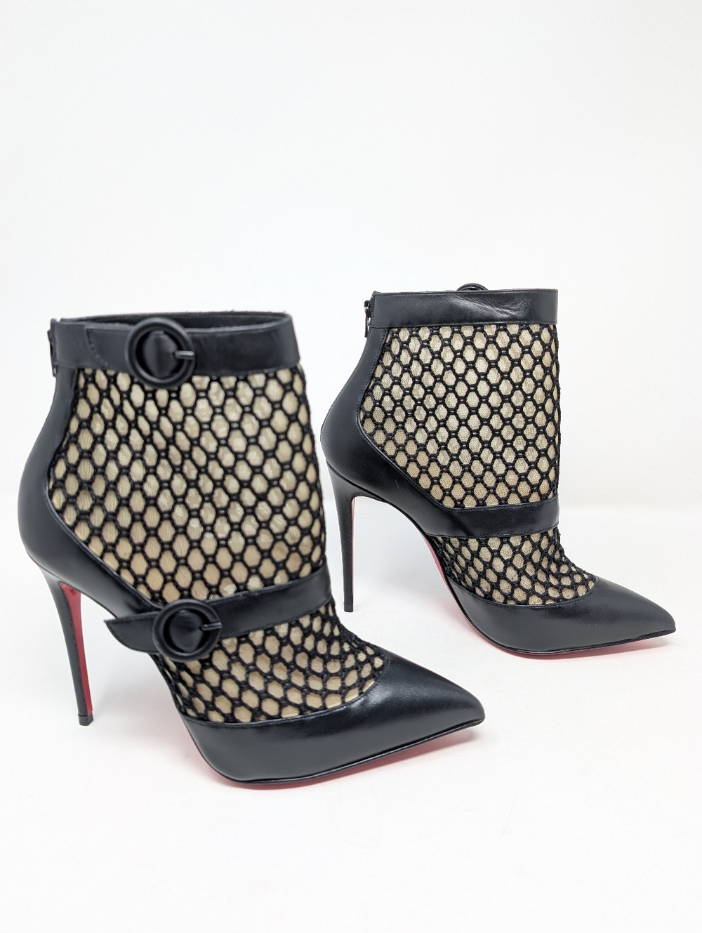 Louboutin Boteboot 100 Black Mesh Ankle Boots Booties Size 36.5